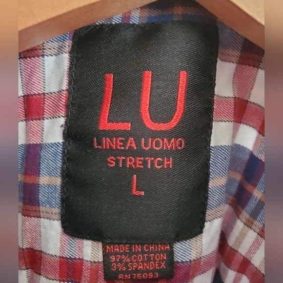 Linea Uomo Stretch plaid button down Mens Large - Picture 2 of 6